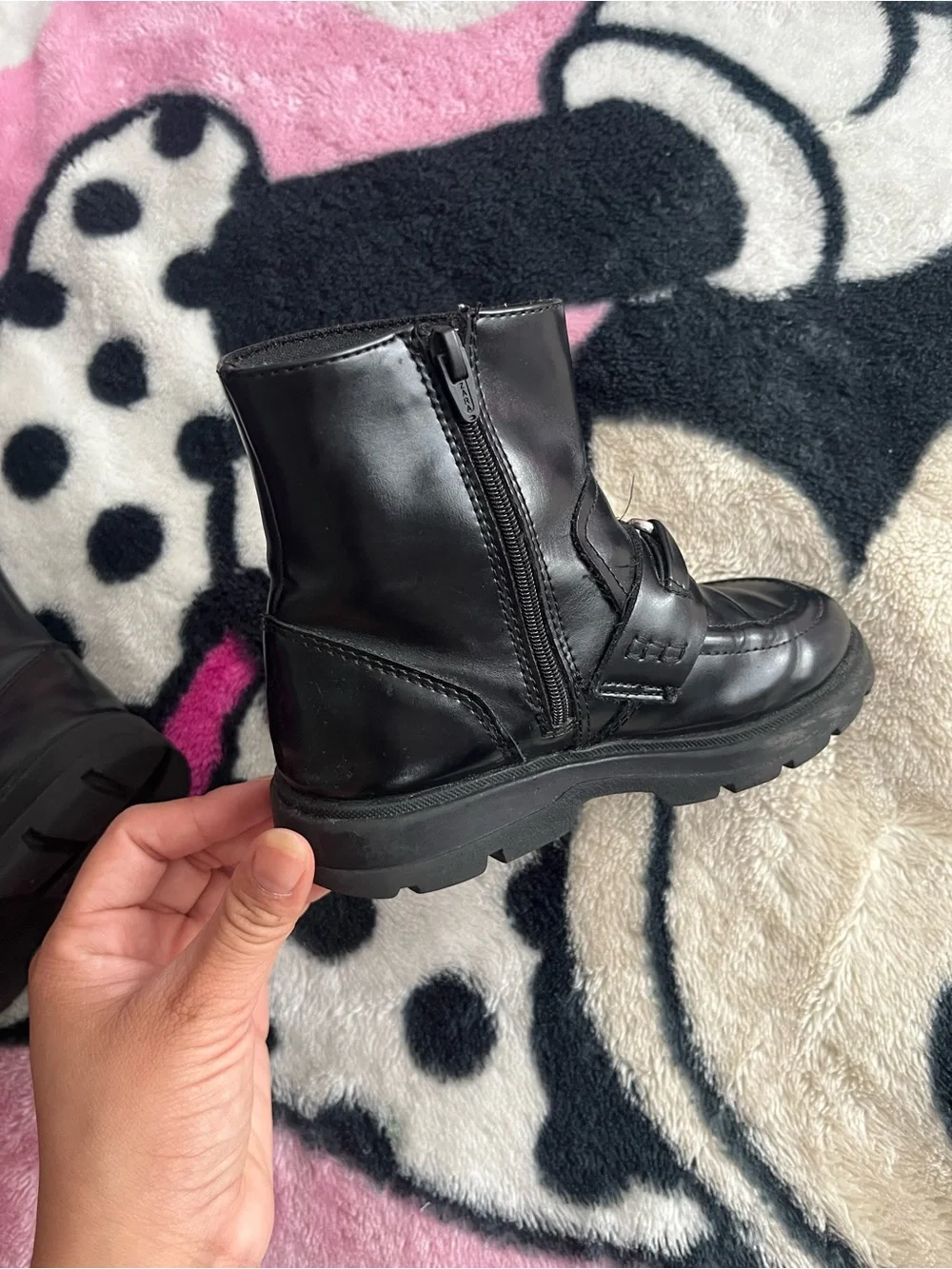 Zara Kids Black Heart Buckle Ankle Boots with Chunky Sole